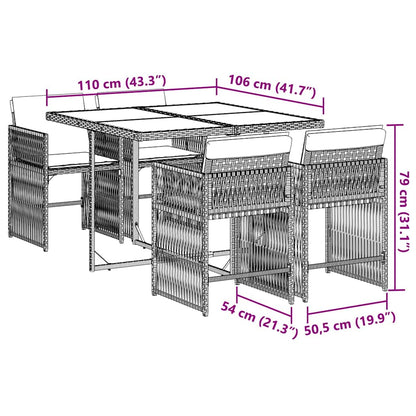 vidaXL 5-tlg. Garten-Essgruppe mit Kissen Grau Poly Rattan