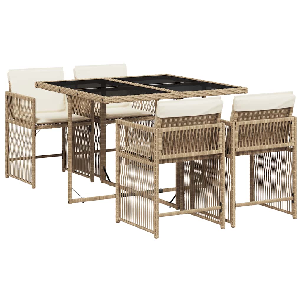 vidaXL 5-tlg. Garten-Essgruppe mit Kissen Beige Poly Rattan