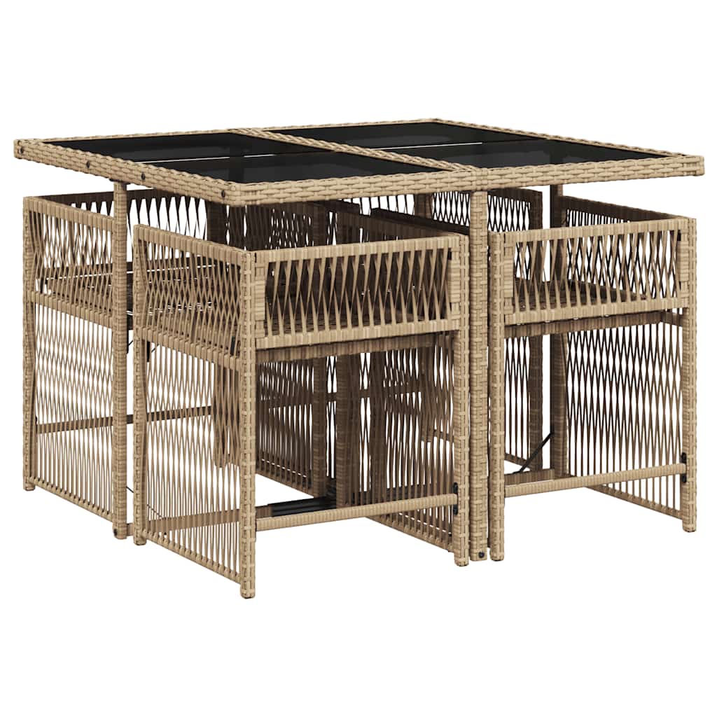 vidaXL 5-tlg. Garten-Essgruppe mit Kissen Beige Poly Rattan