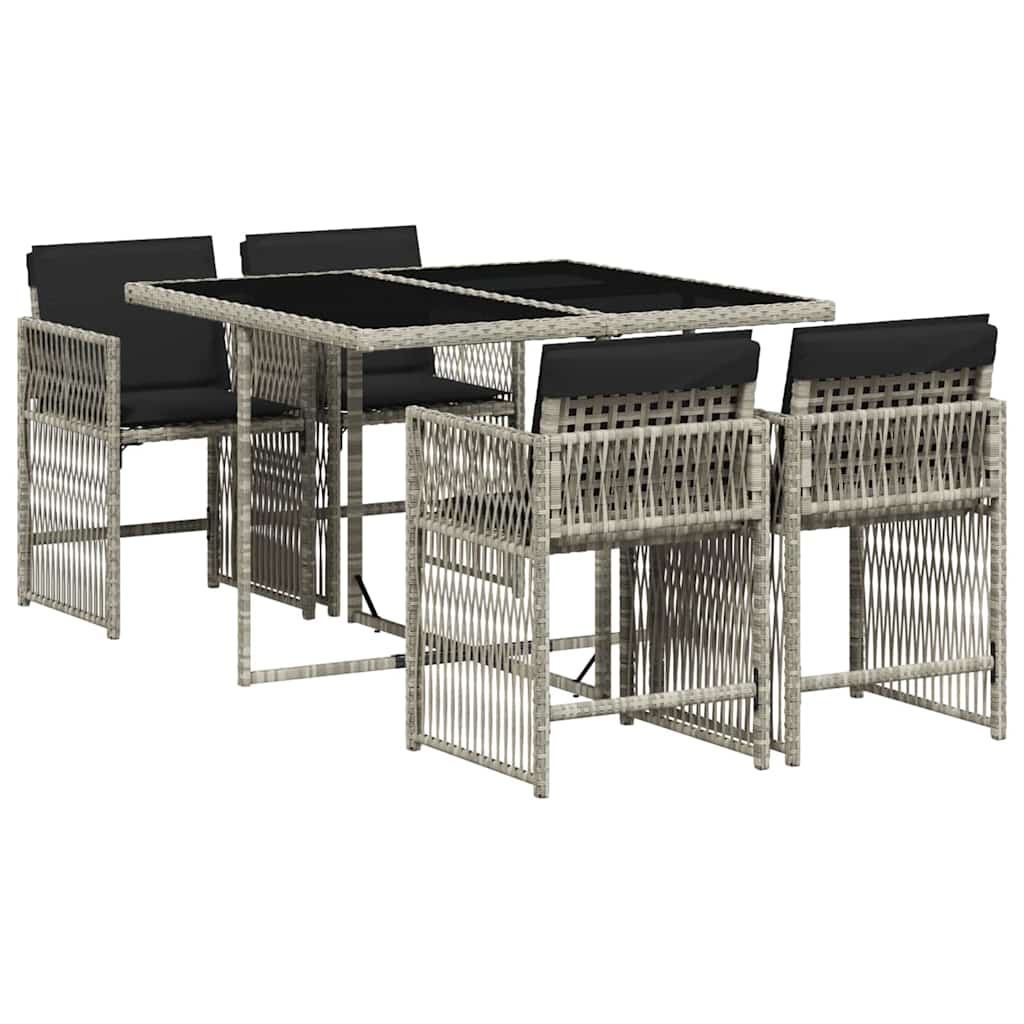 vidaXL 5-tlg. Garten-Essgruppe mit Kissen Hellgrau Poly Rattan