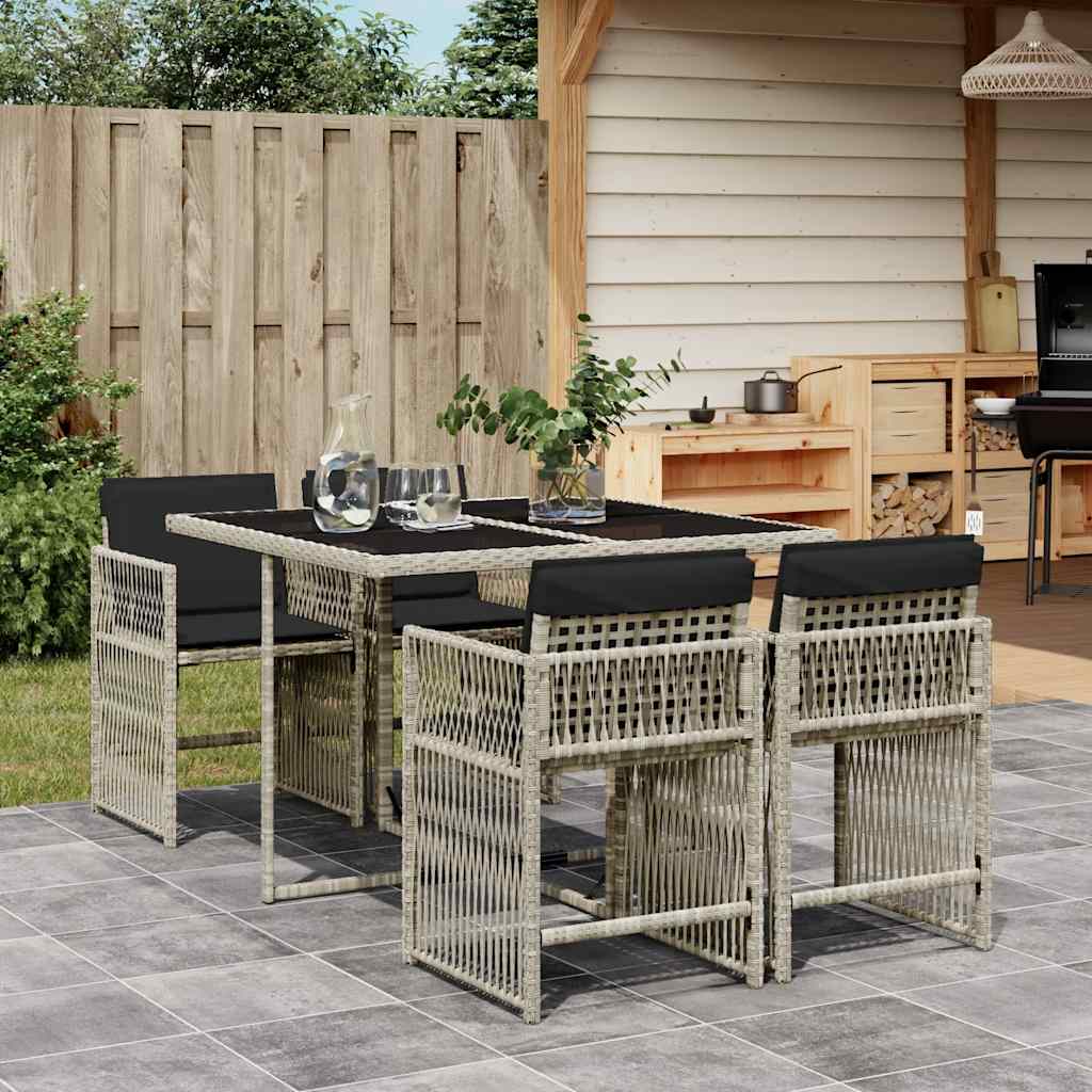 vidaXL 5-tlg. Garten-Essgruppe mit Kissen Hellgrau Poly Rattan
