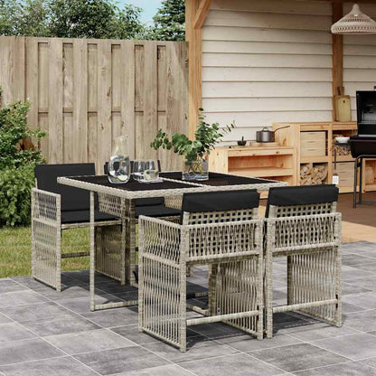 vidaXL 5-tlg. Garten-Essgruppe mit Kissen Hellgrau Poly Rattan