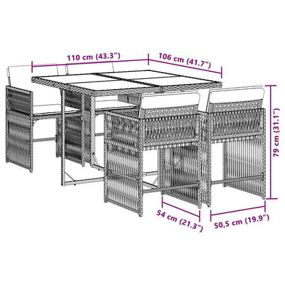 5-tlg. Garten-Essgruppe mit Kissen Beigemischung Poly Rattan
