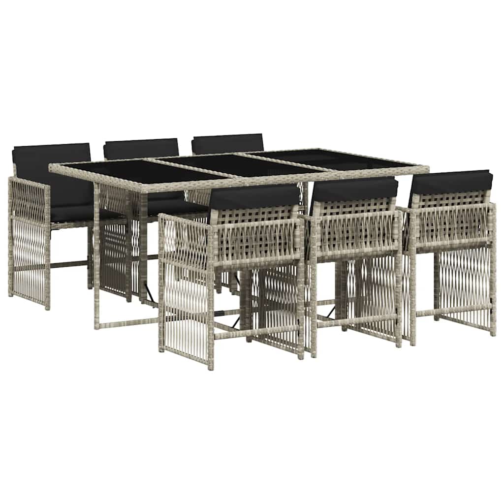 vidaXL 7-tlg. Garten-Essgruppe mit Kissen Hellgrau Poly Rattan