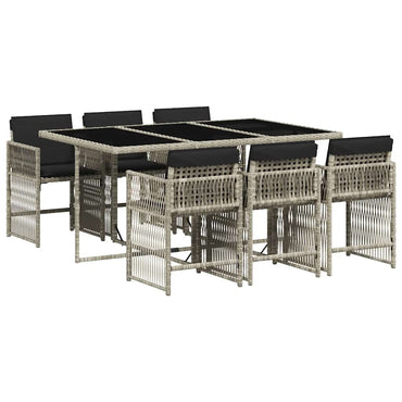 vidaXL 7-tlg. Garten-Essgruppe mit Kissen Hellgrau Poly Rattan