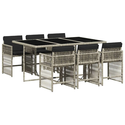 vidaXL 7-tlg. Garten-Essgruppe mit Kissen Hellgrau Poly Rattan