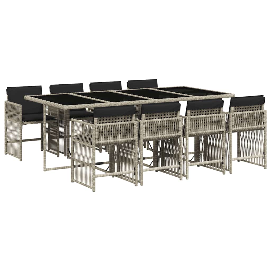 vidaXL 9-tlg. Garten-Essgruppe mit Kissen Hellgrau Poly Rattan