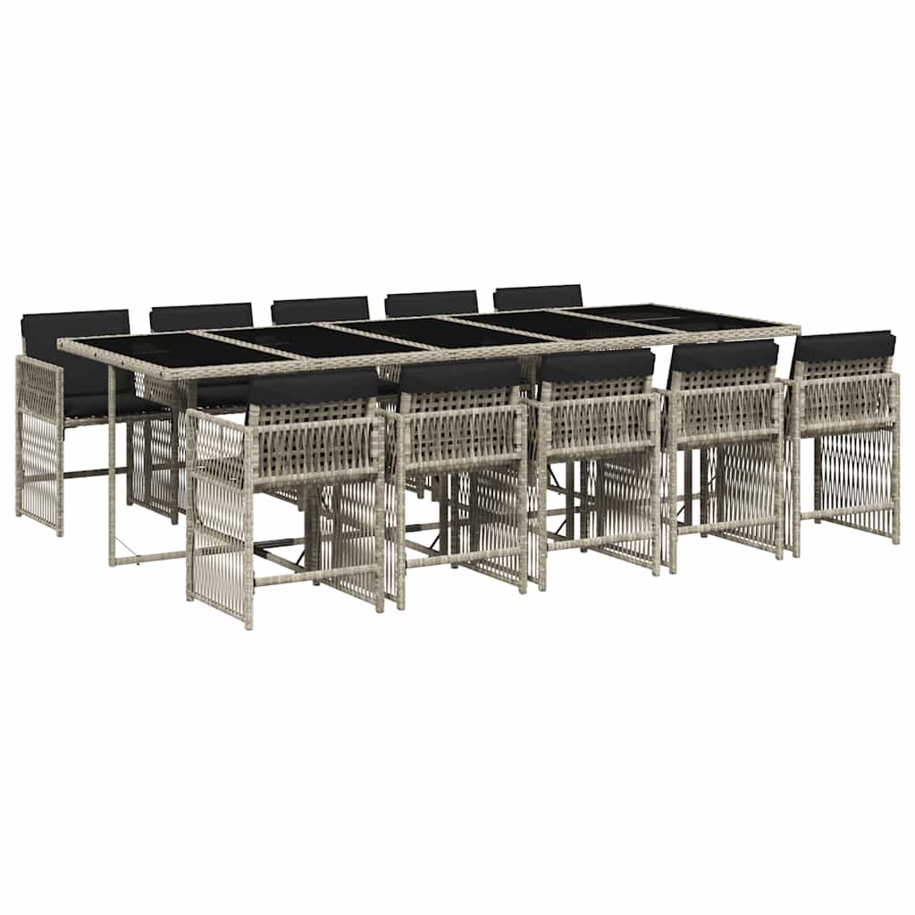 vidaXL 11-tlg. Garten-Essgruppe mit Kissen Hellgrau Poly Rattan
