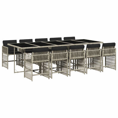 vidaXL 11-tlg. Garten-Essgruppe mit Kissen Hellgrau Poly Rattan
