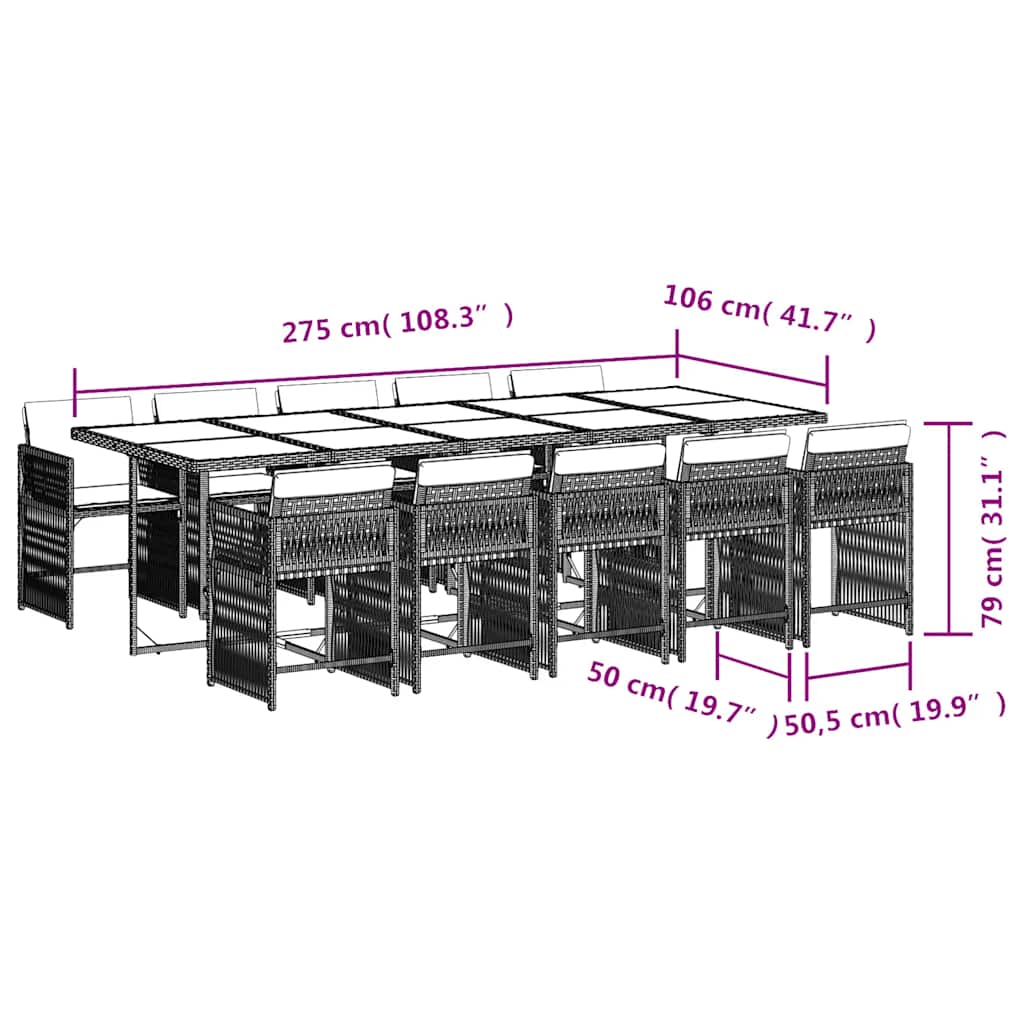 vidaXL 11-tlg. Garten-Essgruppe mit Kissen Hellgrau Poly Rattan
