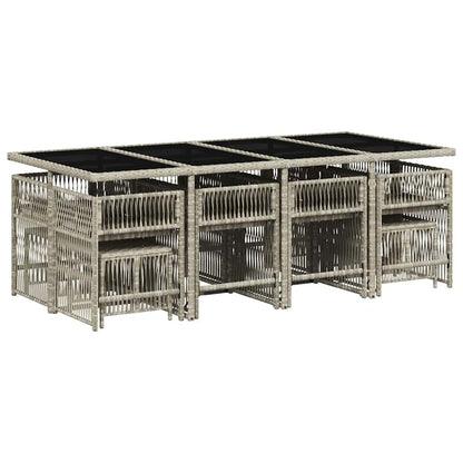 13-tlg. Garten-Essgruppe mit Kissen Hellgrau Poly Rattan