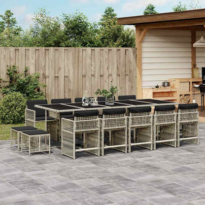 vidaXL 15-tlg. Garten-Essgruppe mit Kissen Hellgrau Poly Rattan