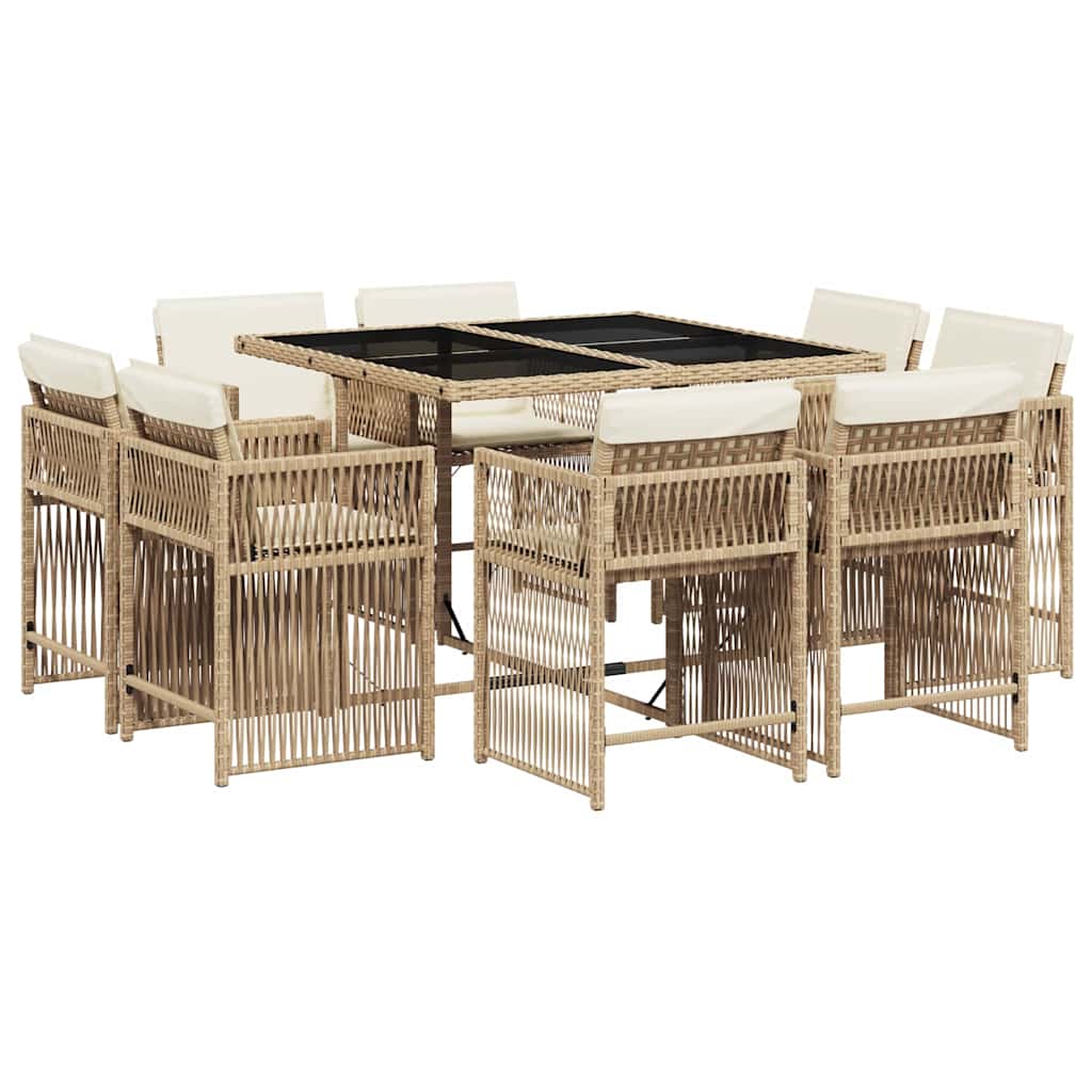 9-tlg. Garten-Essgruppe mit Kissen Beige Poly Rattan