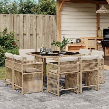 9-tlg. Garten-Essgruppe mit Kissen Beige Poly Rattan