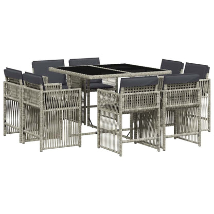 vidaXL 9-tlg. Garten-Essgruppe mit Kissen Hellgrau Poly Rattan