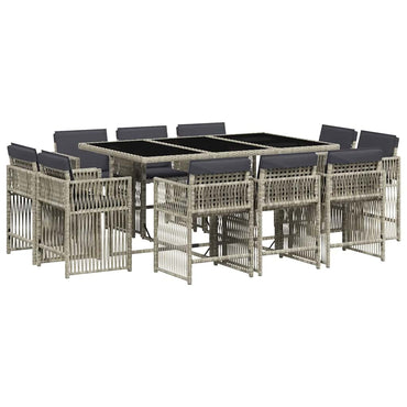vidaXL 11-tlg. Garten-Essgruppe mit Kissen Hellgrau Poly Rattan