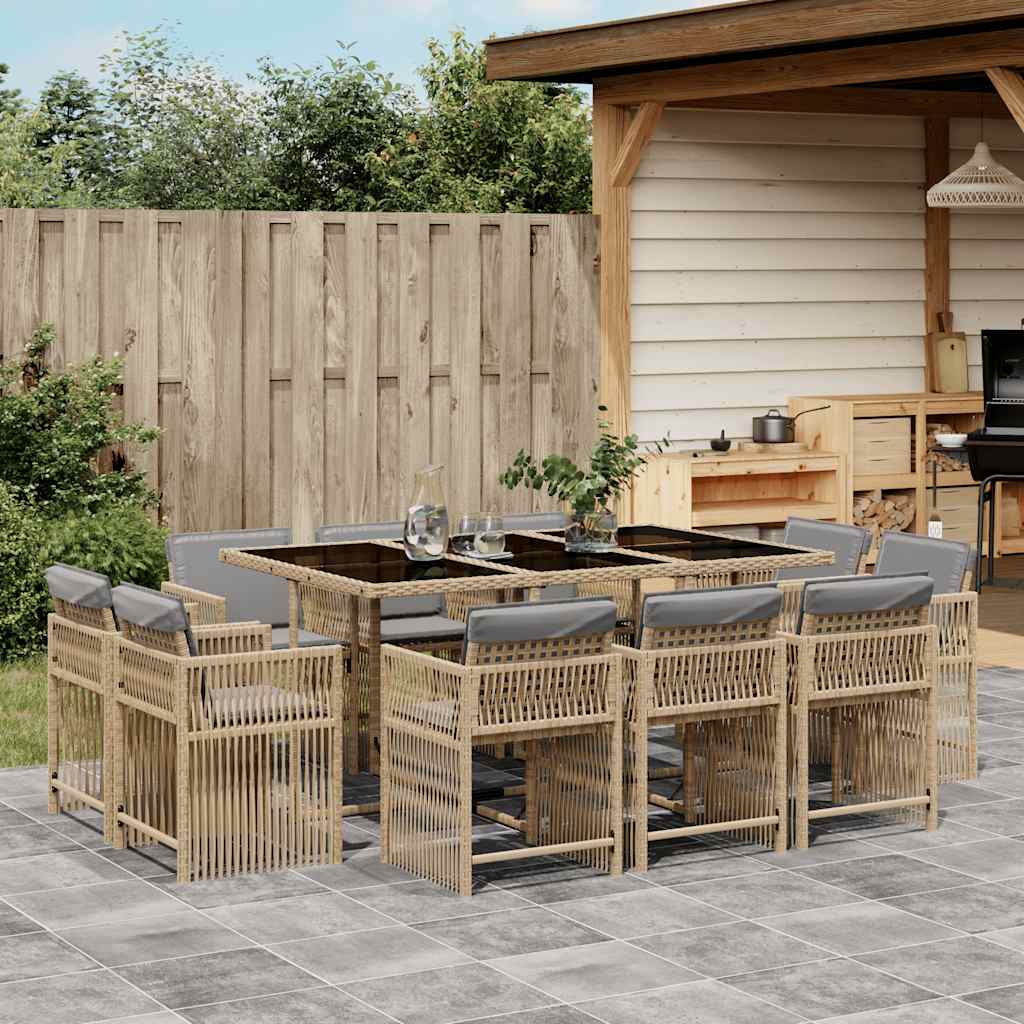 11-tlg. Garten-Essgruppe mit Kissen Beigemischung Poly Rattan