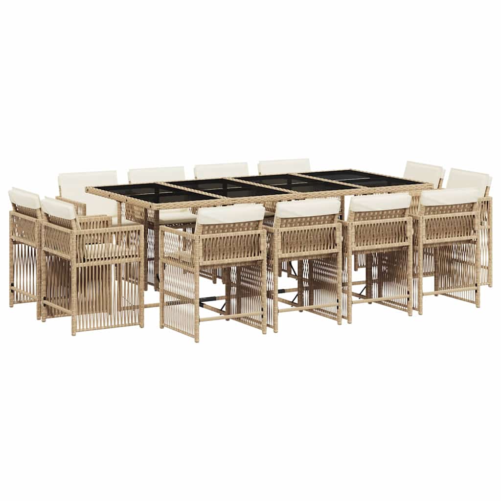 vidaXL 13-tlg. Garten-Essgruppe mit Kissen Beige Poly Rattan