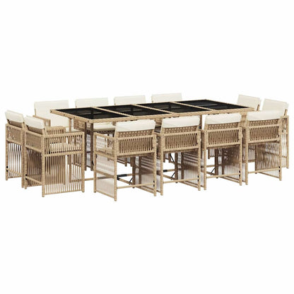 vidaXL 13-tlg. Garten-Essgruppe mit Kissen Beige Poly Rattan