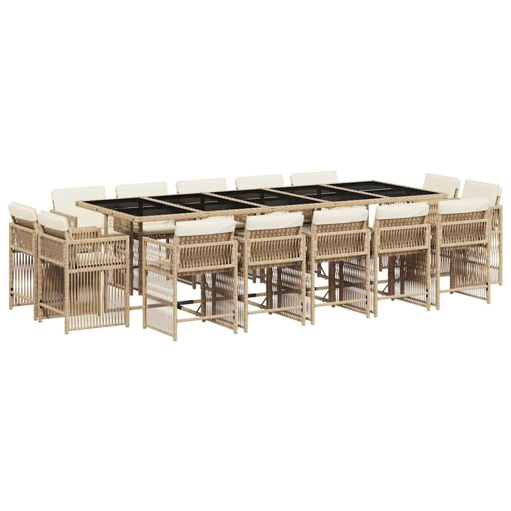 vidaXL 15-tlg. Garten-Essgruppe mit Kissen Beige Poly Rattan