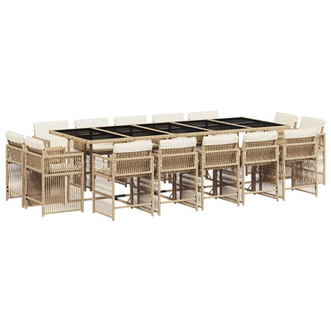 vidaXL 15-tlg. Garten-Essgruppe mit Kissen Beige Poly Rattan