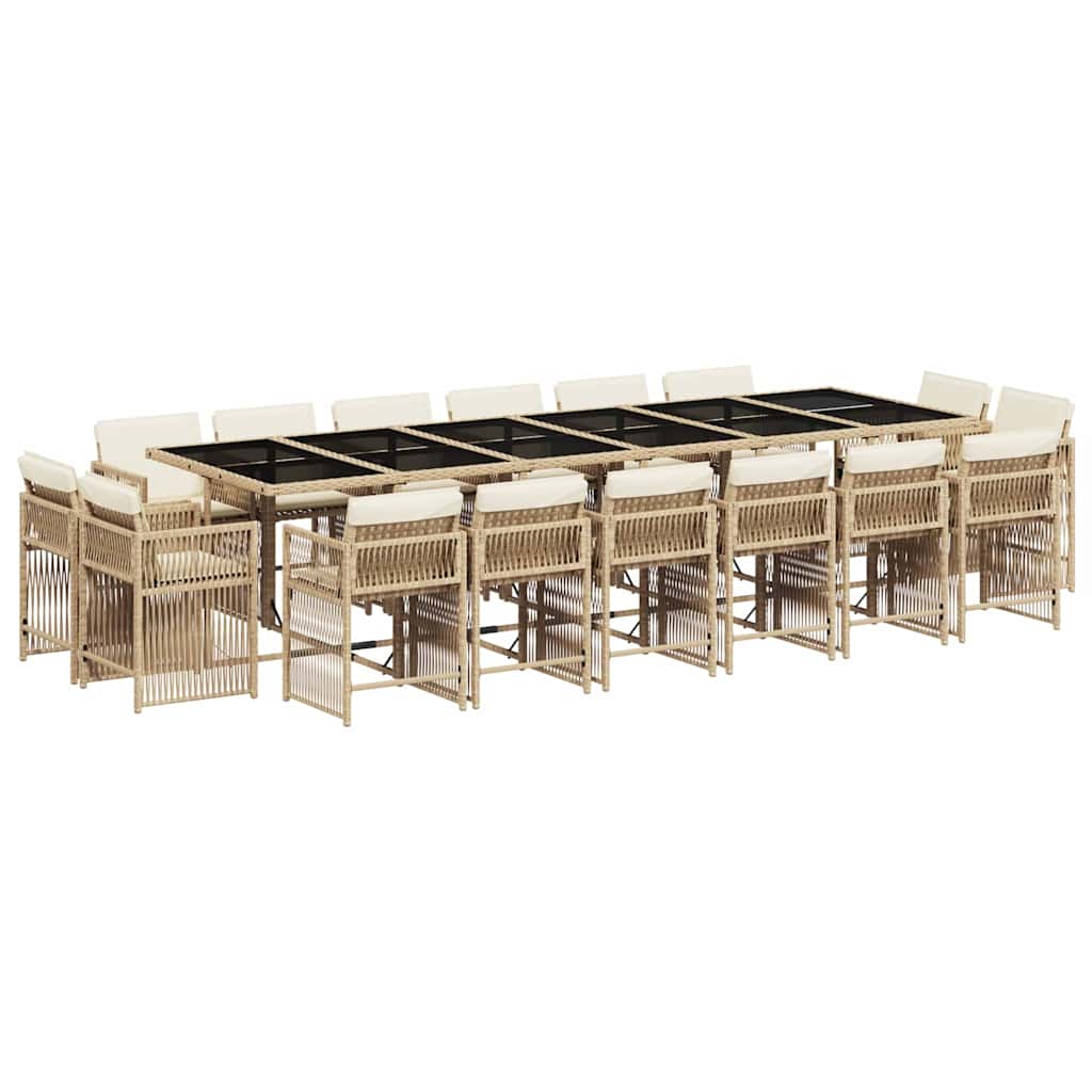 vidaXL 17-tlg. Garten-Essgruppe mit Kissen Beige Poly Rattan
