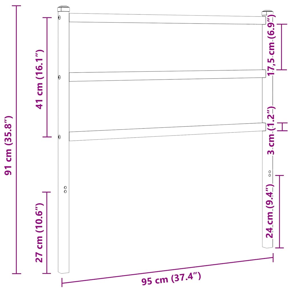 vidaXL Kopfteil Metall Schwarz 90 cm