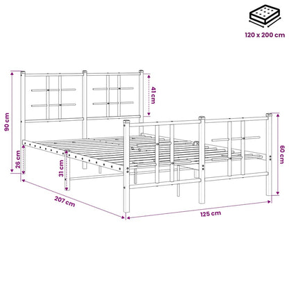 vidaXL Bettgestell mit Kopf- und Fußteil Metall Schwarz 120x200 cm