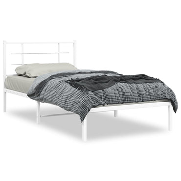 vidaXL Cadre de lit avec tête de lit en métal blanc 107x203 cm