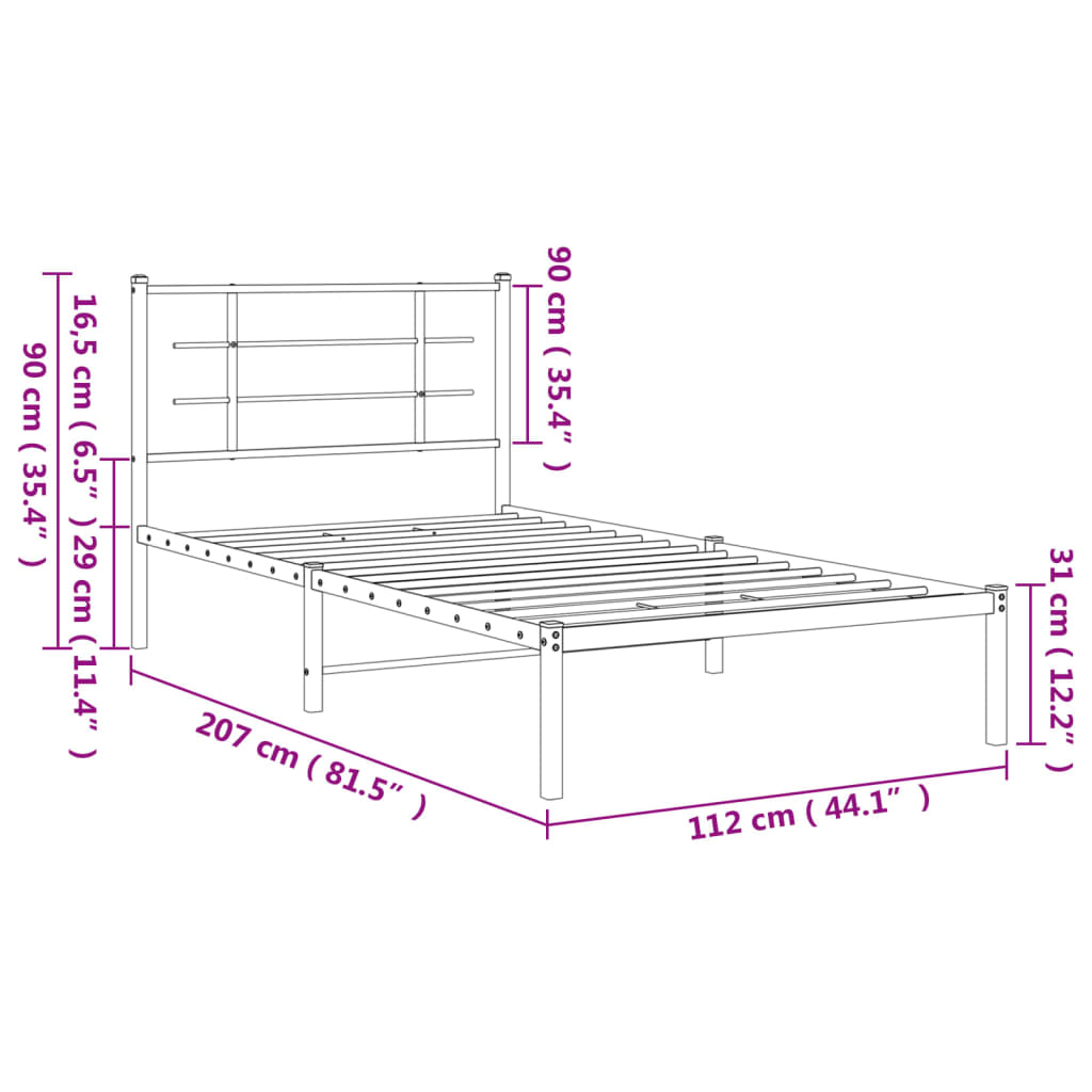 vidaXL Bettgestell mit Kopfteil Metall Weiß 107x203 cm