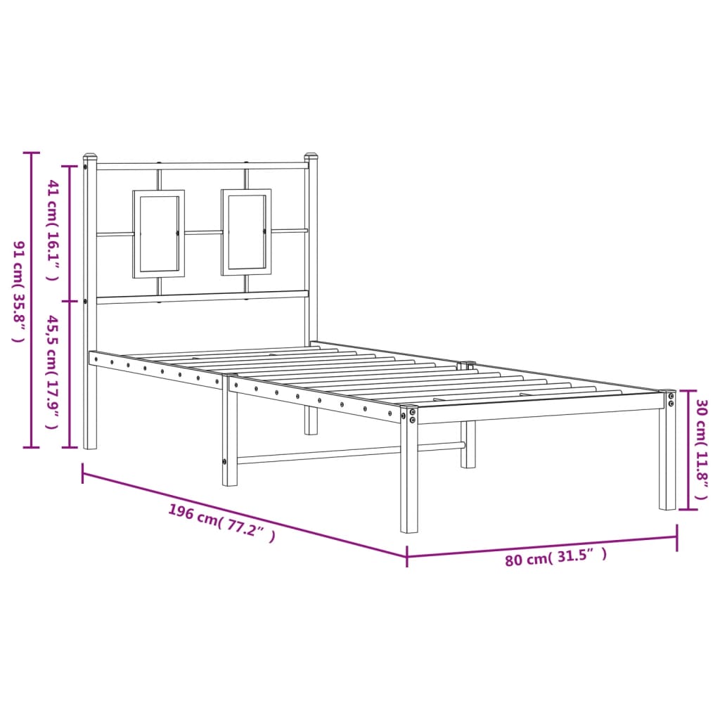 vidaXL Cadre de lit avec tête de lit Métal Noir 75x190 cm