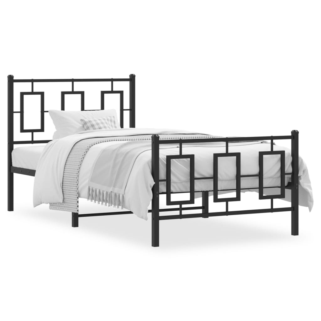 vidaXL Bettgestell mit Kopf- und Fußteil Metall Schwarz 90x190 cm