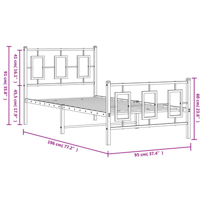 vidaXL Bettgestell mit Kopf- und Fußteil Metall Schwarz 90x190 cm