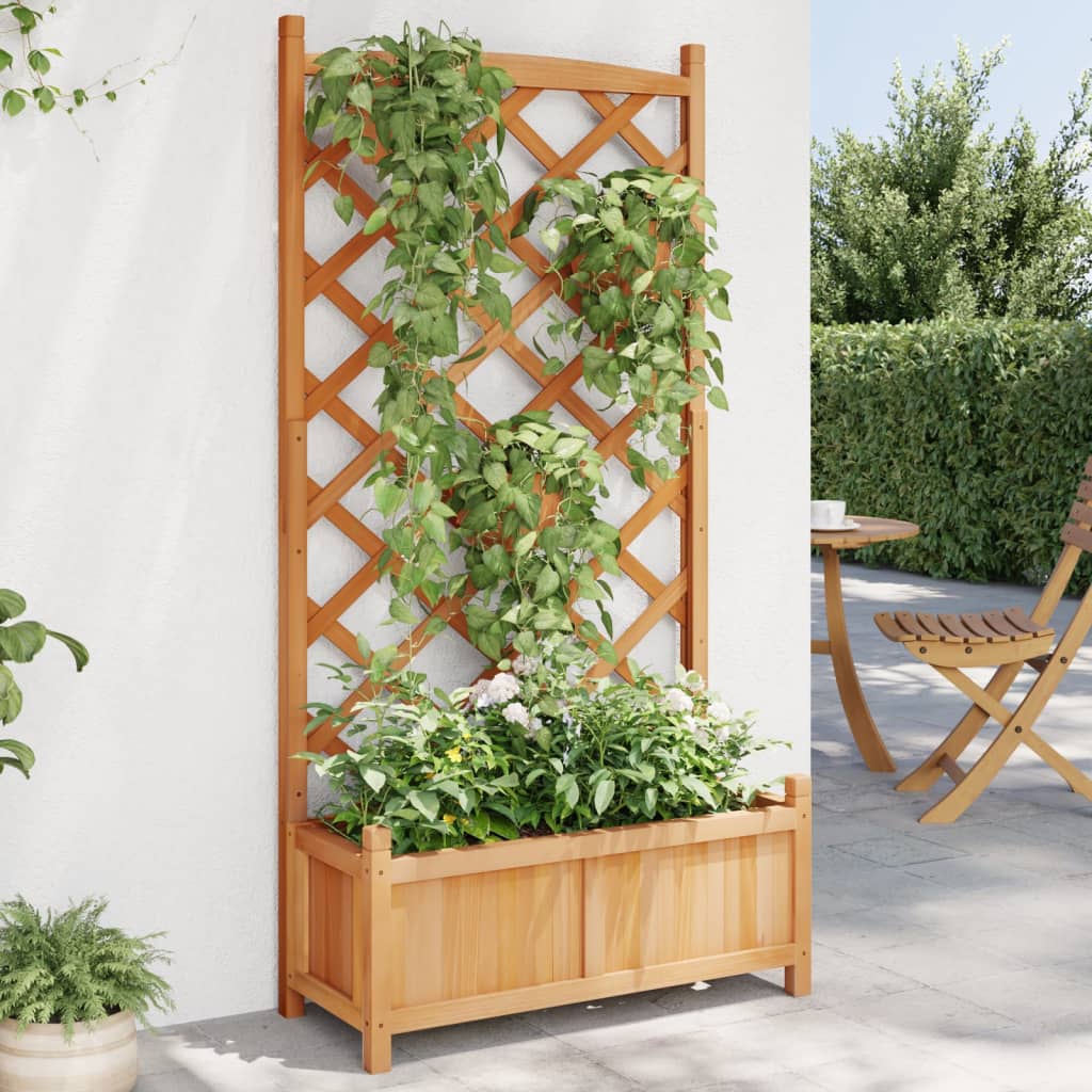 vidaXL Jardinière avec treillis Bois de sapin massif Marron