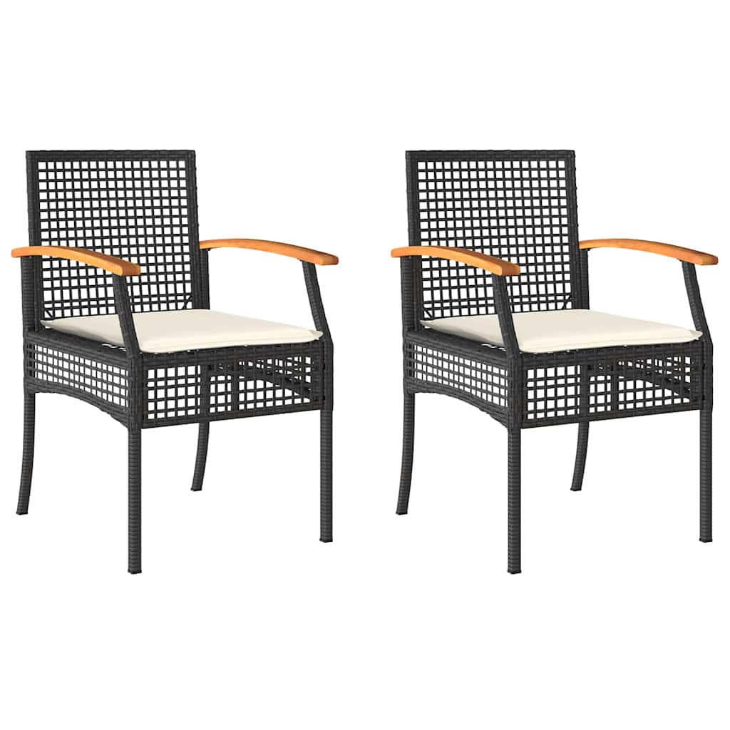 vidaXL Chaises de jardin avec coussins 2 pcs Noir Résine tressée Bois d'acacia