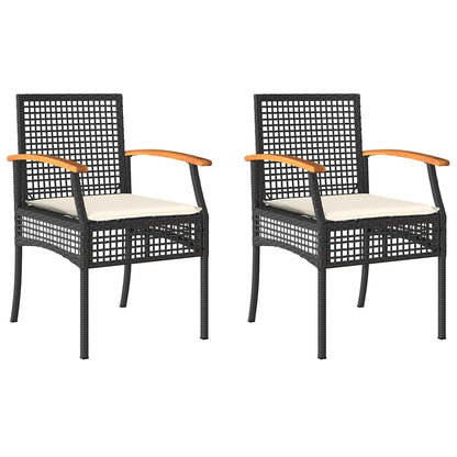 vidaXL Chaises de jardin avec coussins 2 pcs Noir Résine tressée Bois d'acacia