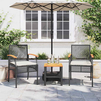 vidaXL Chaises de jardin avec coussins 2 pcs Noir Résine tressée Bois d'acacia