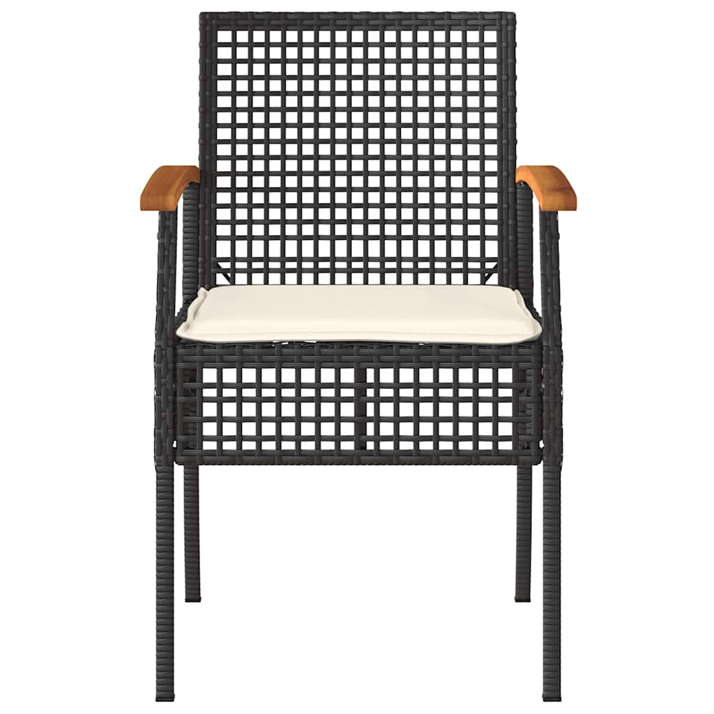 vidaXL Chaises de jardin avec coussins 2 pcs Noir Résine tressée Bois d'acacia