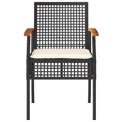 vidaXL Chaises de jardin avec coussins 2 pcs Noir Résine tressée Bois d'acacia