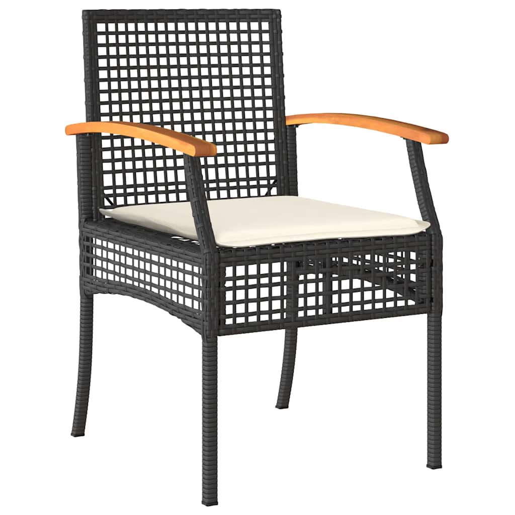 vidaXL Chaises de jardin avec coussins 2 pcs Noir Résine tressée Bois d'acacia