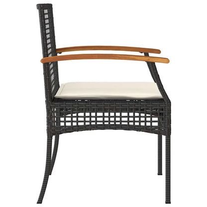 vidaXL Chaises de jardin avec coussins 2 pcs Noir Résine tressée Bois d'acacia
