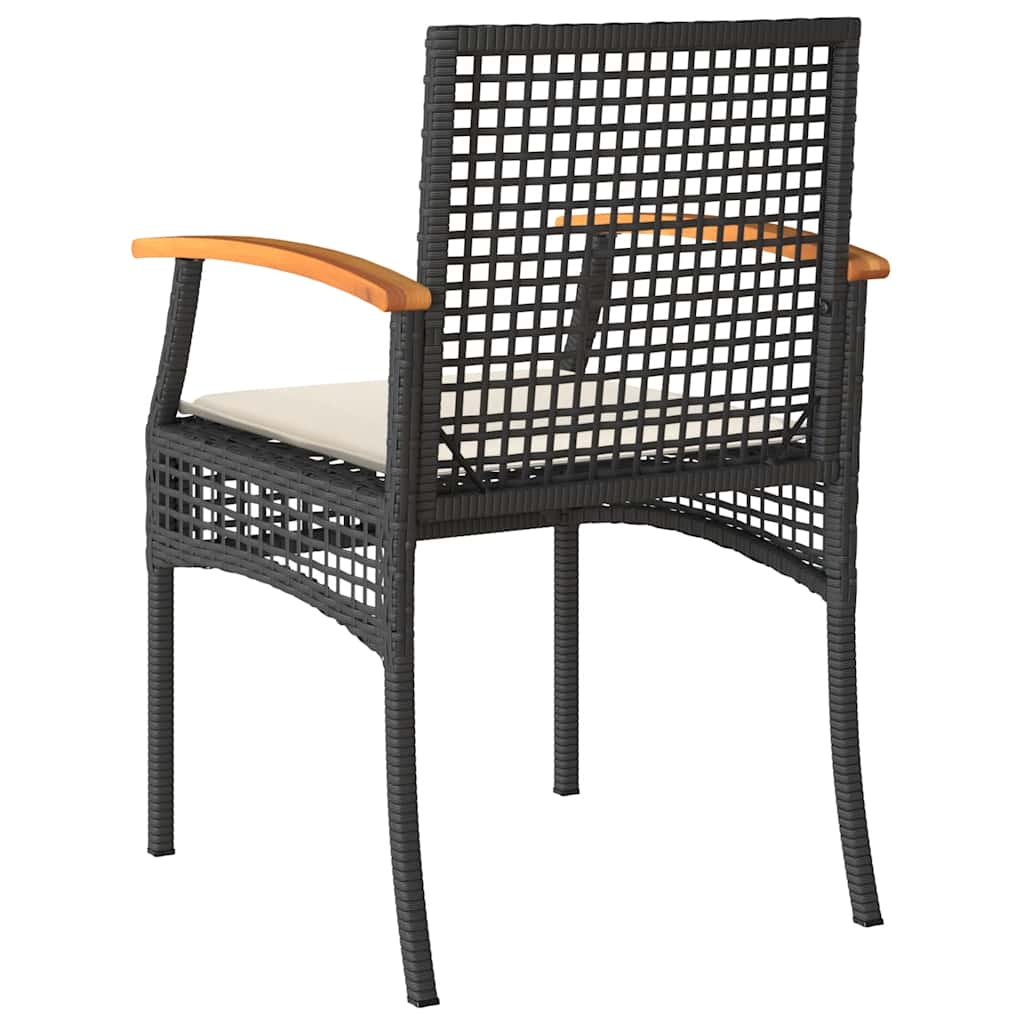 vidaXL Chaises de jardin avec coussins 2 pcs Noir Résine tressée Bois d'acacia