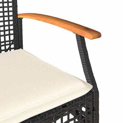 vidaXL Chaises de jardin avec coussins 2 pcs Noir Résine tressée Bois d'acacia