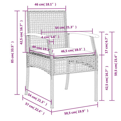 vidaXL Chaises de jardin avec coussins 2 pcs Noir Résine tressée Bois d'acacia