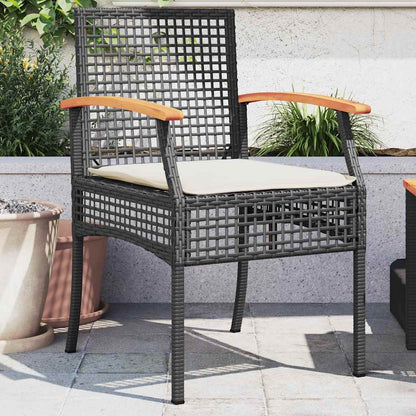 vidaXL Chaises de jardin avec coussins 2 pcs Noir Résine tressée Bois d'acacia