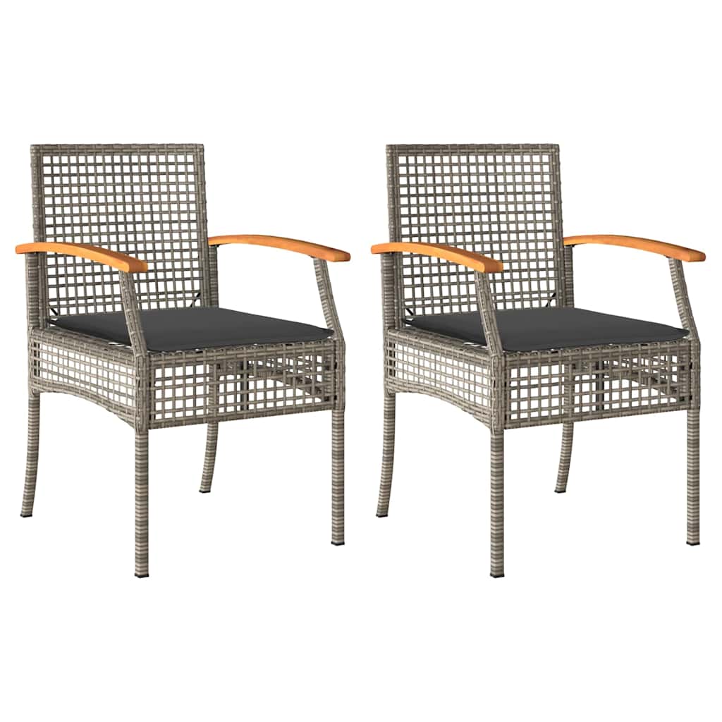 vidaXL Gartenstühle mit Kissen 2 Stk. Grau Poly Rattan Akazienholz