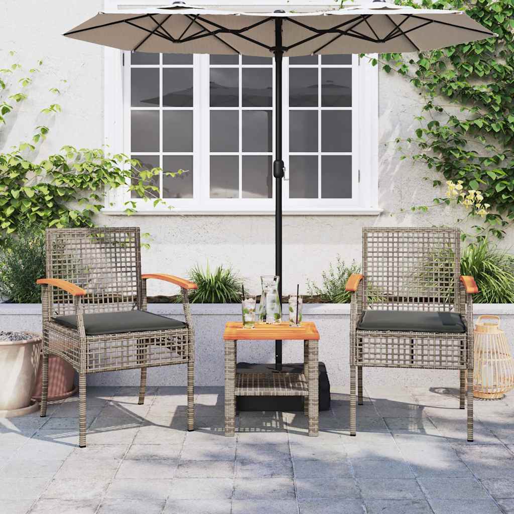 vidaXL Gartenstühle mit Kissen 2 Stk. Grau Poly Rattan Akazienholz