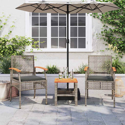 vidaXL Gartenstühle mit Kissen 2 Stk. Grau Poly Rattan Akazienholz