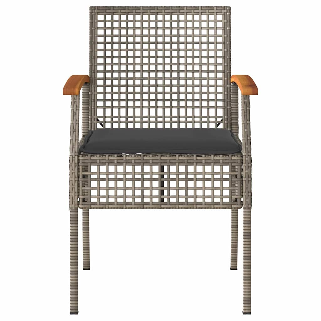 vidaXL Gartenstühle mit Kissen 2 Stk. Grau Poly Rattan Akazienholz