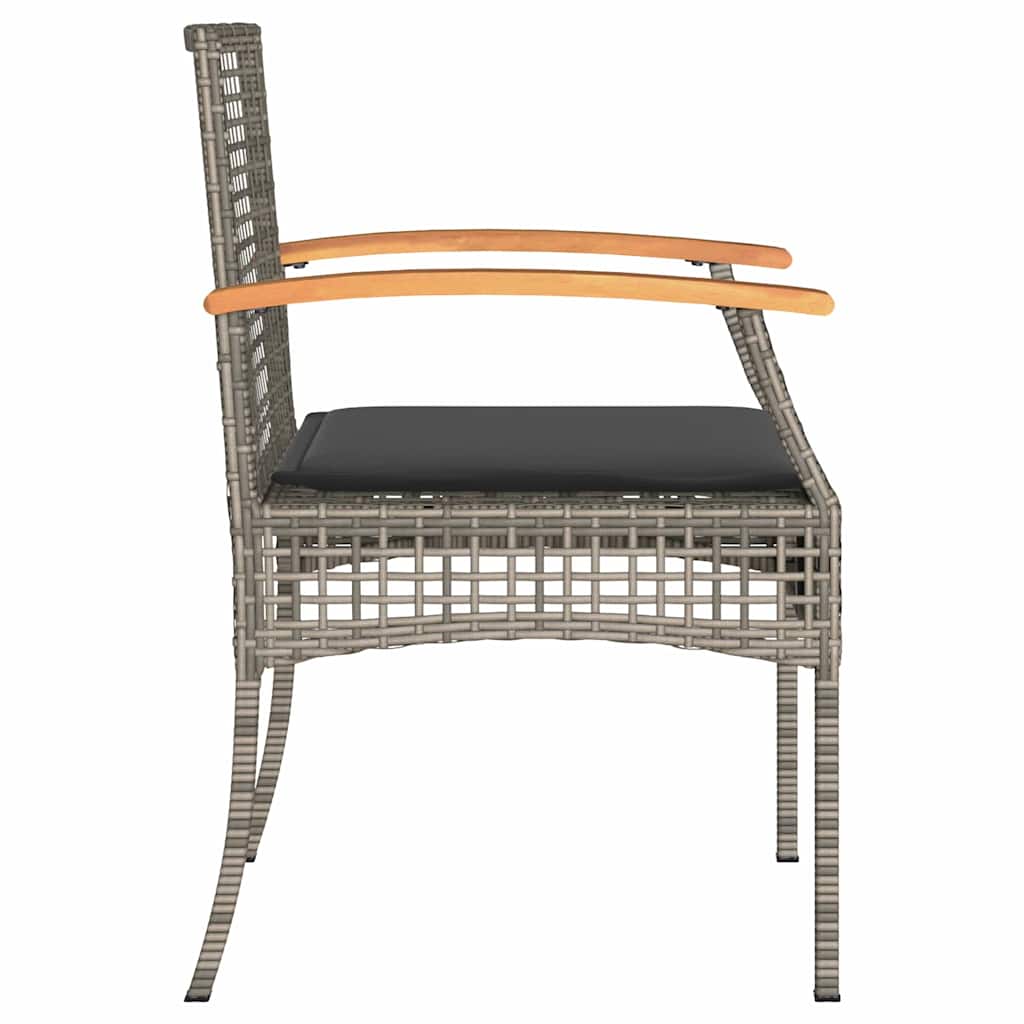 vidaXL Gartenstühle mit Kissen 2 Stk. Grau Poly Rattan Akazienholz